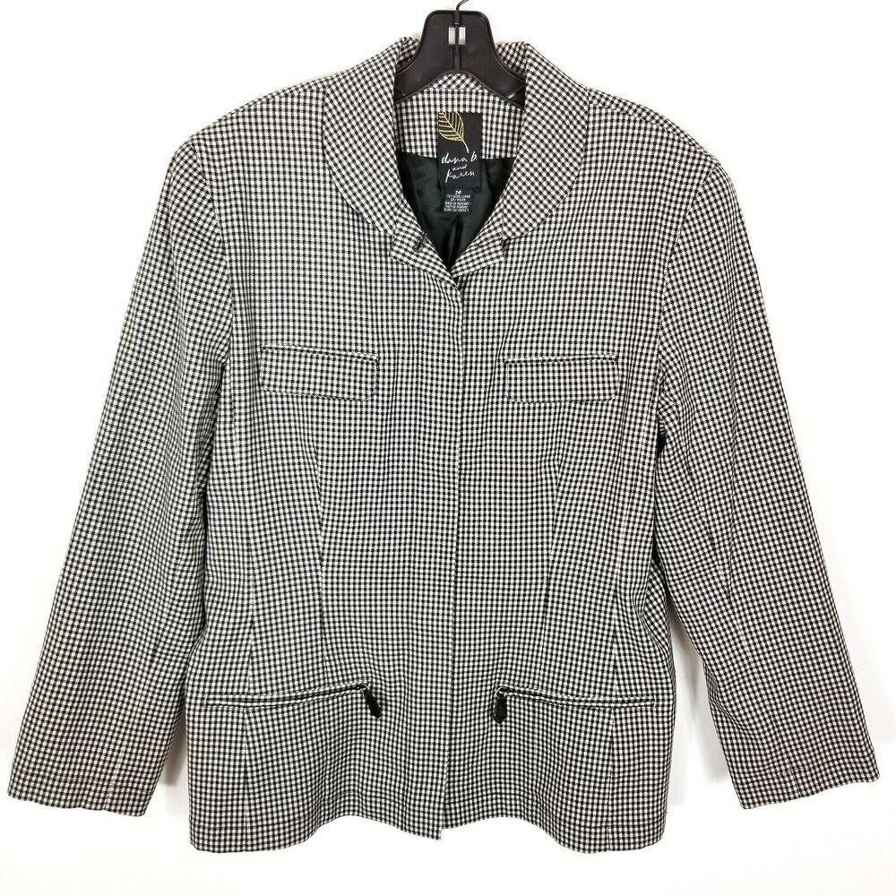 Dana b. and‎ Karen Women Wool Blend Jacket Sz 14 Zip Black White Check